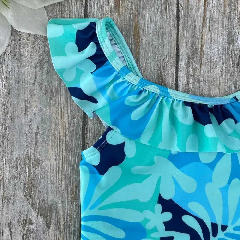 Toddler Girl Tropical Print Ruffle Tankini Swimsuit Two-Piece, Size 2T
